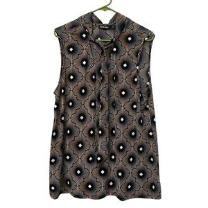 Black White Sleeveless Geometric Print Top 2X
